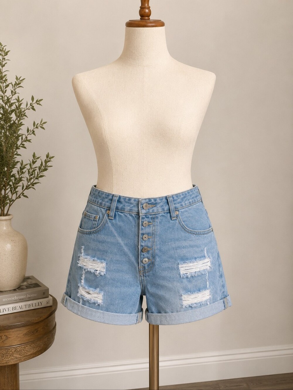 Light Blue Distressed Denim Shorts